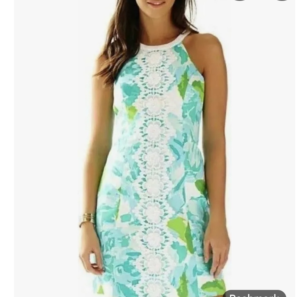 Lilly Pulitzer Poolside Blue First Impression Crochet Floral Cutout Dress size 4